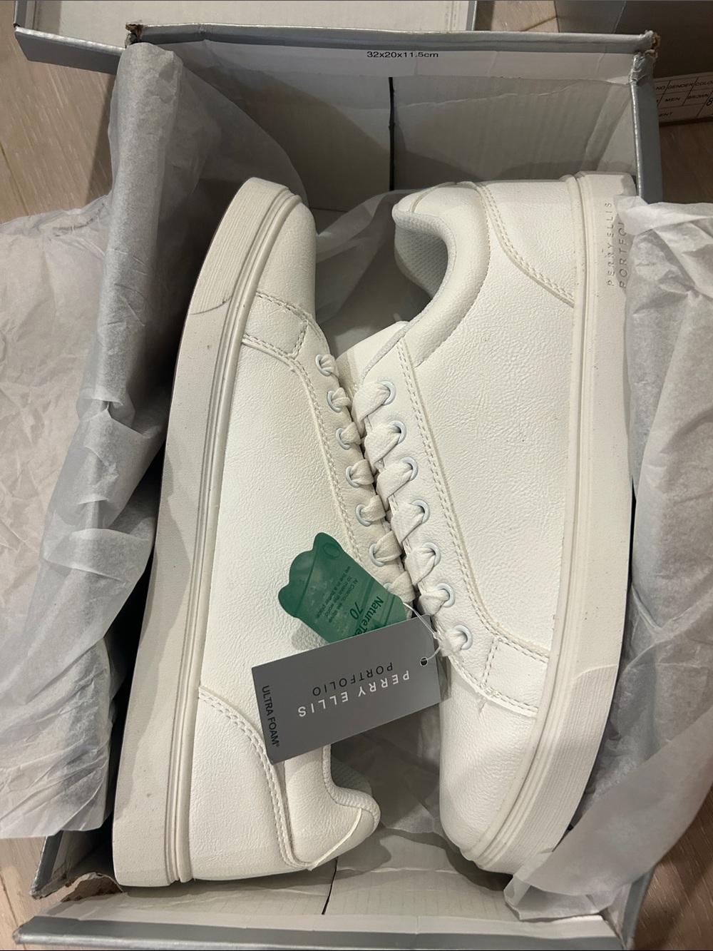 Perry Ellis White Low-Top Leather-Look Sneakers
